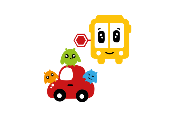 School Bus and Little Monsters: A Graphics Asset for Craft Creators
