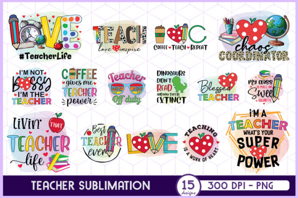 Teacher Sublimation Bundle 15 Designs: A Graphics Goldmine for Crafters